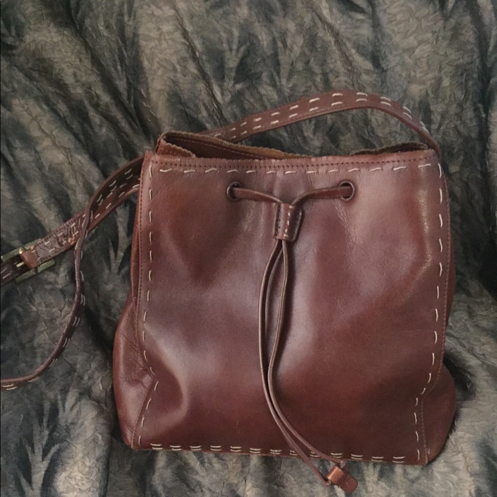 Brown leather Drawstring purse